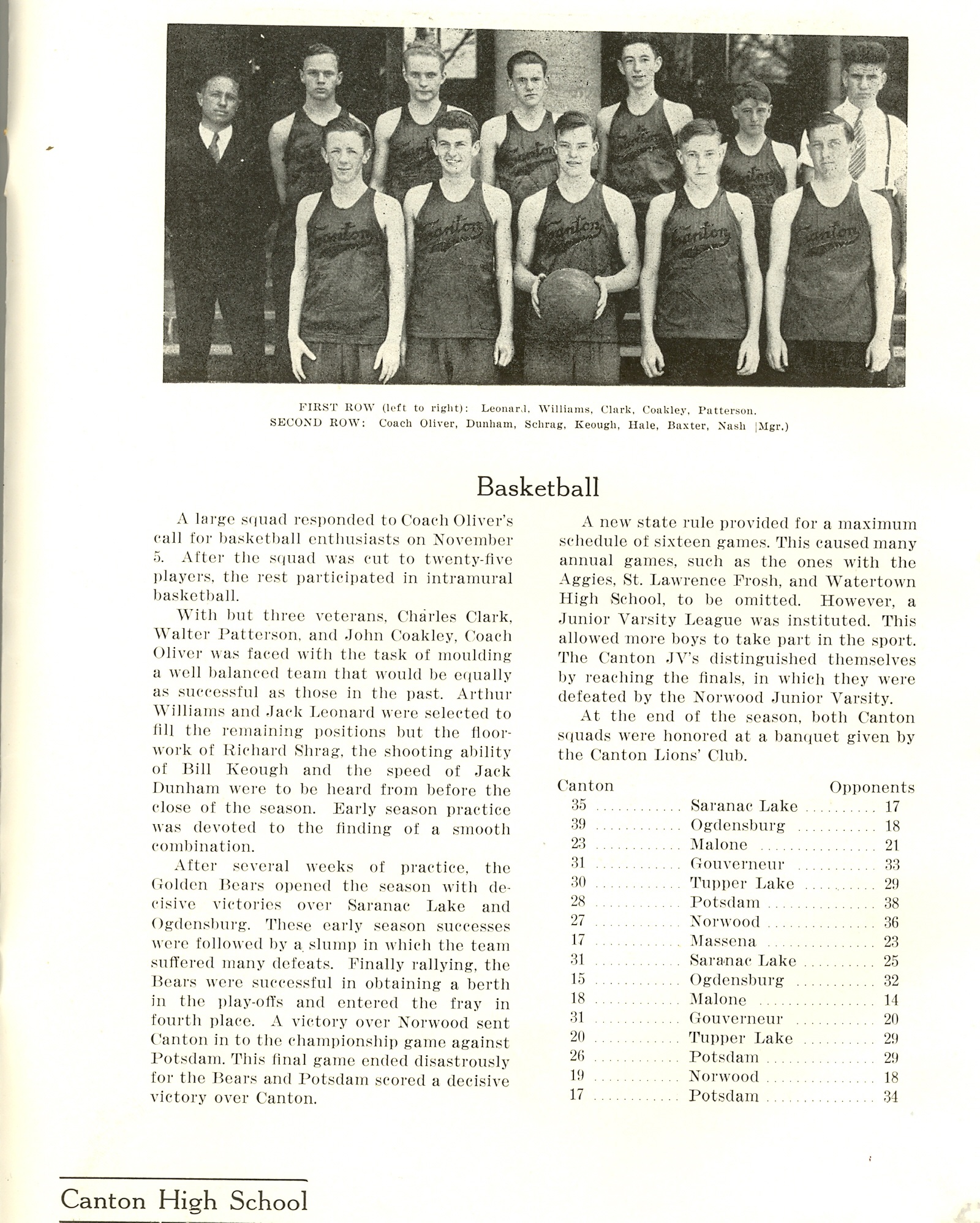 Canton Basketball Team in 1939